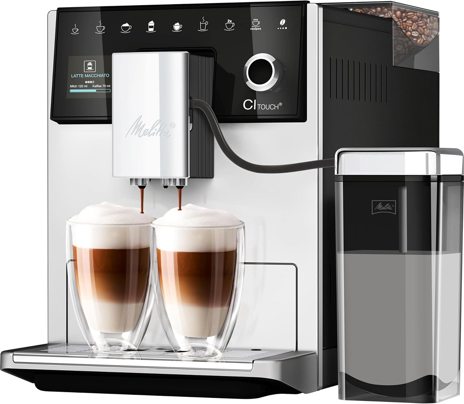 Melitta CI Touch - Kaffeevollautomat mit Milchsystem, Kaffeemaschine mit integrierter Kaffeemühle und Milchaufschäumer, für z. B. Espresso oder Cappuccino, silber