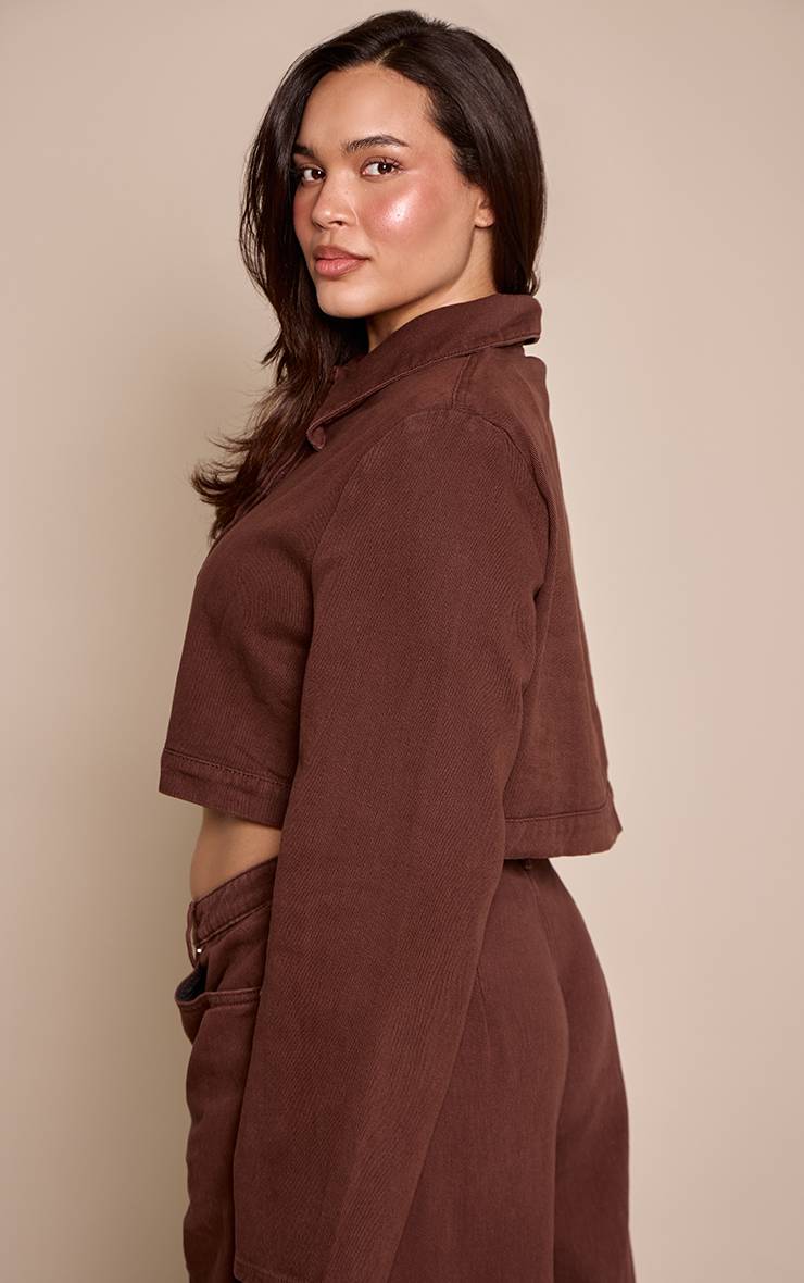 Chocolat Veste En Jean Raccourcie Grande Taille Avec Surpiqûres Contrastées