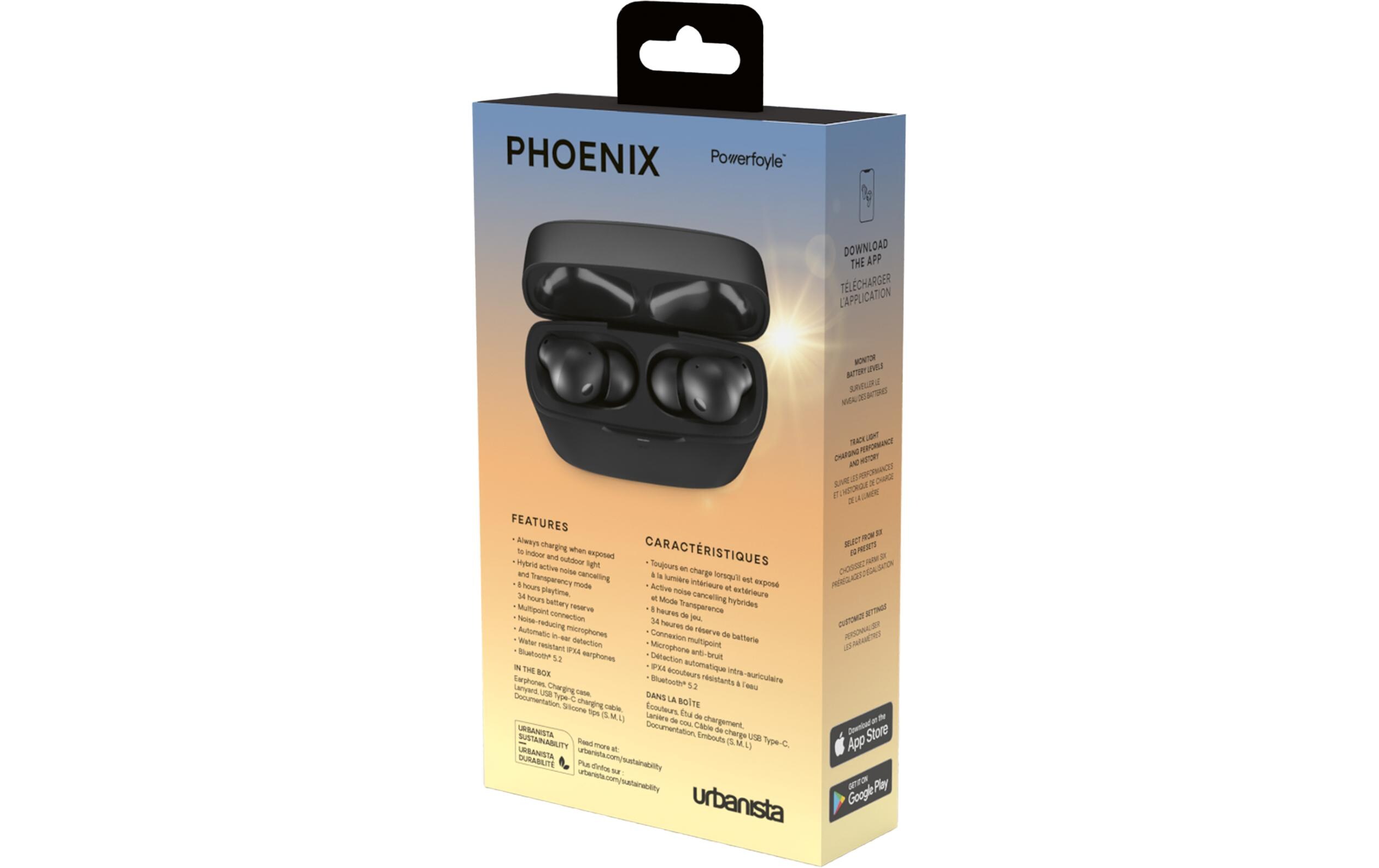 Wireless In-Ear-Kopfhörer Phoenix Schwarz<br>Solarbetriebene Ohrhörer mit Geräuschunterdrückung