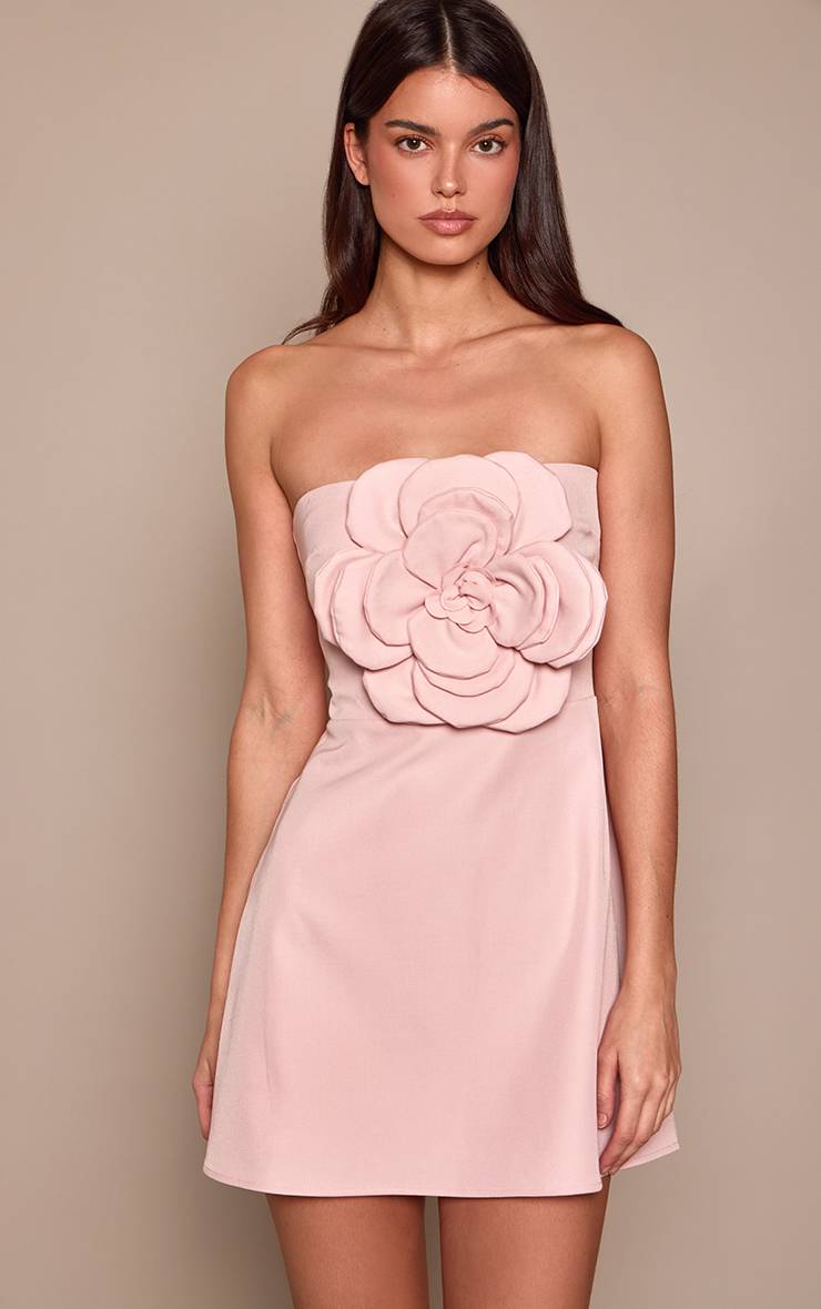 Rose Clair Robe Trapèze Bustier À Motif Floral