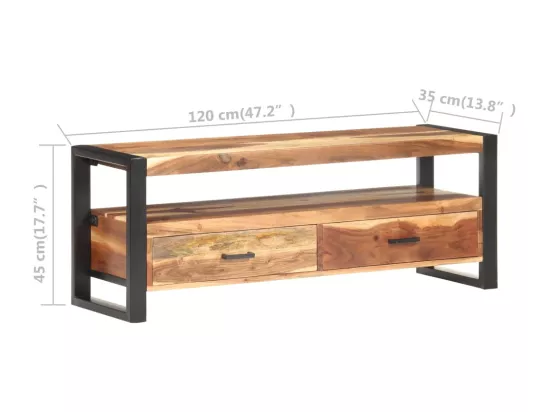 Meuble TV 120x35x45 cm Bois massif avec finition miel