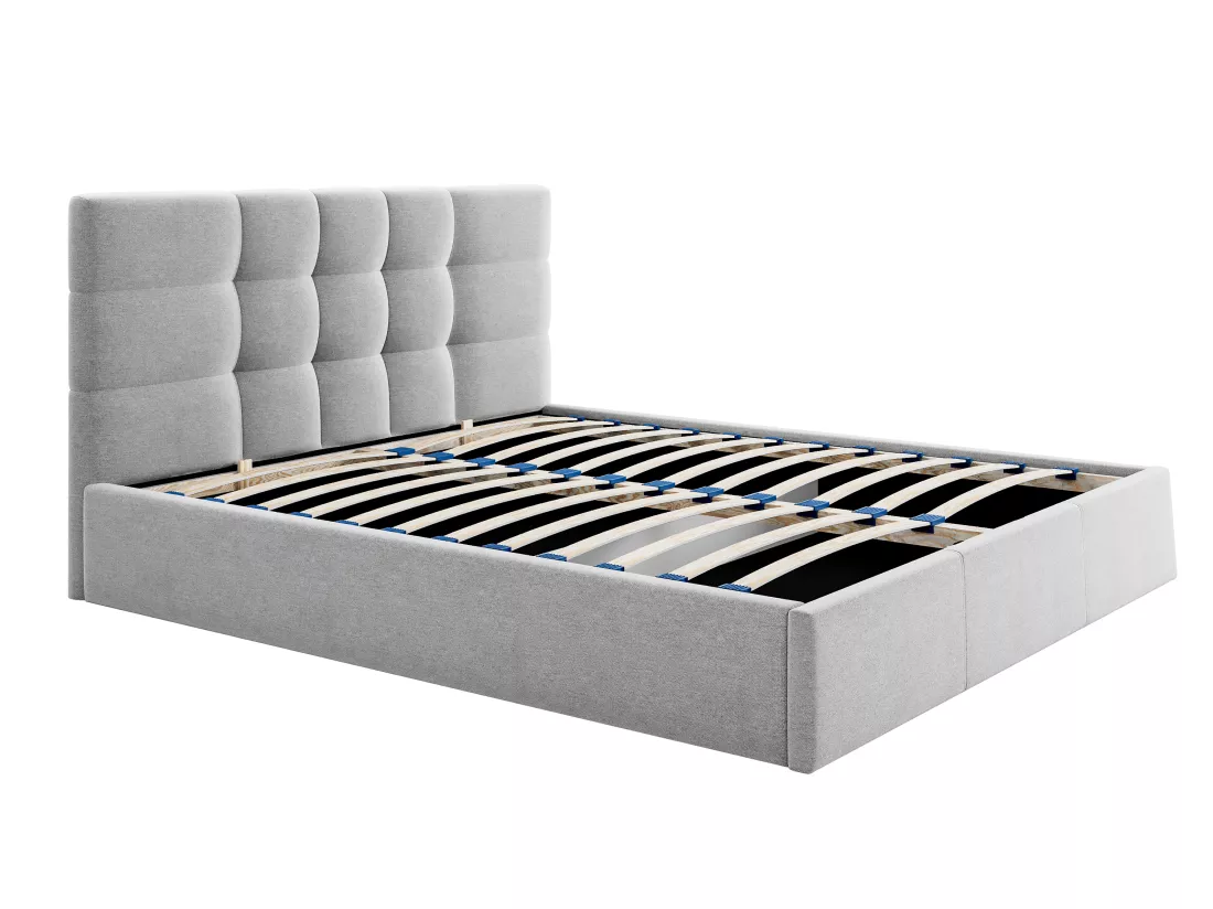 Lit coffre 140 x 190 cm - Tissu - Gris + Matelas - ELIAVA de Pascal Morabito
