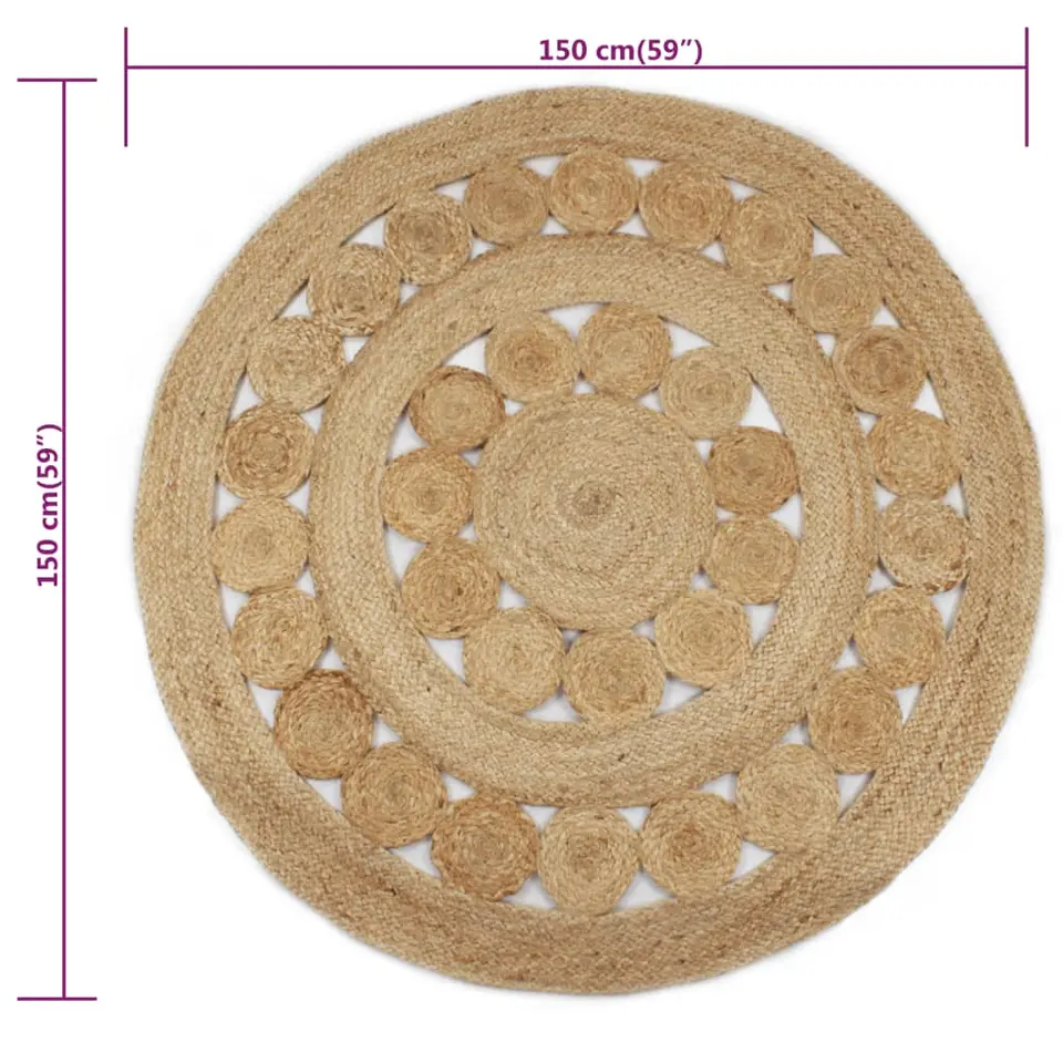 vidaXL Rond Tapijt – Beige Jute – Ø150 cm – Handgeweven Look