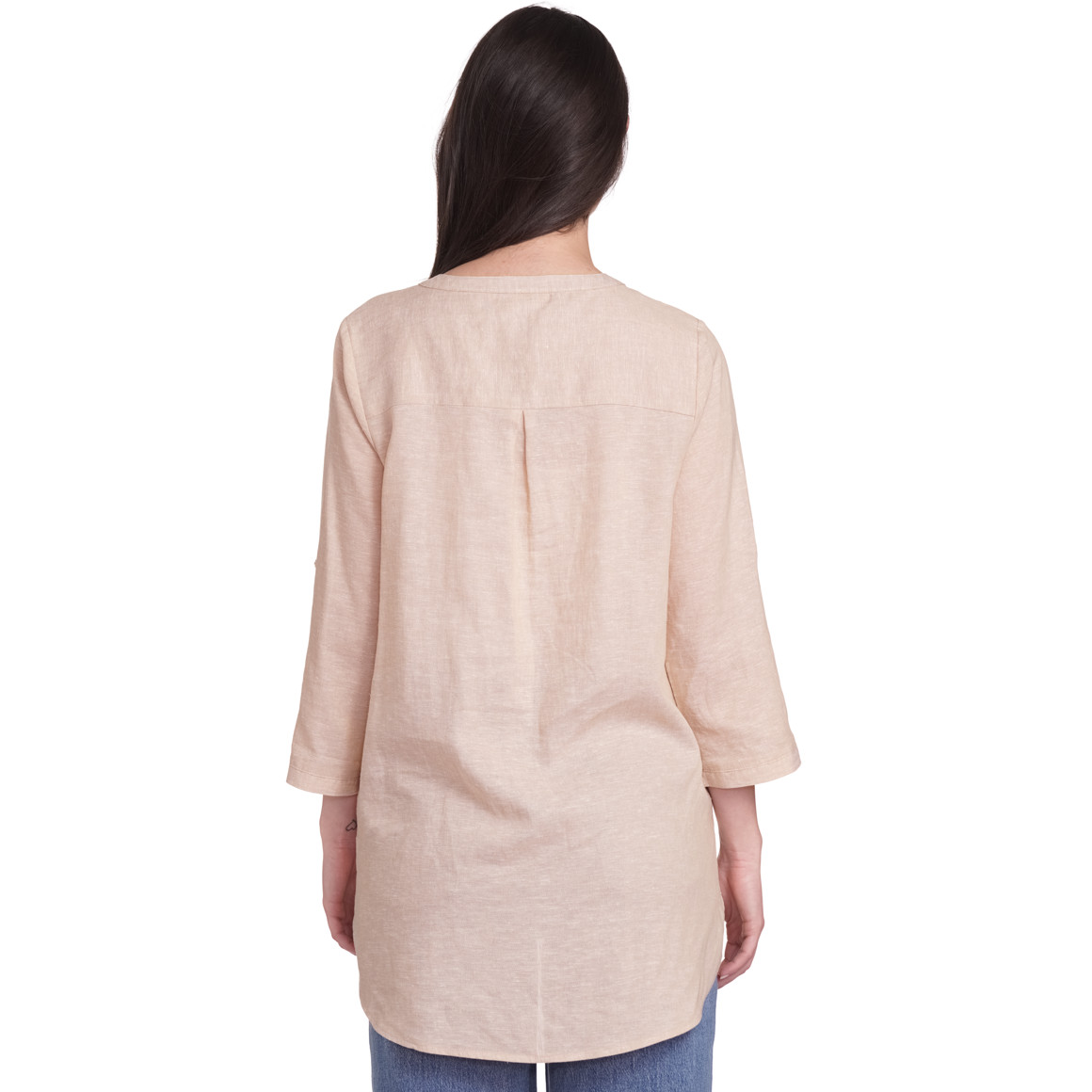 Gina Damen Leinen-Bluse mit Serafino-Ausschnitt hellbraun