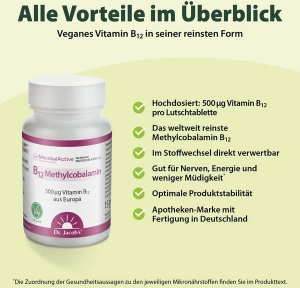 Dr. Jacob's Vitamin B12 Methylcobalamin Lutschtabletten, 60 Stück