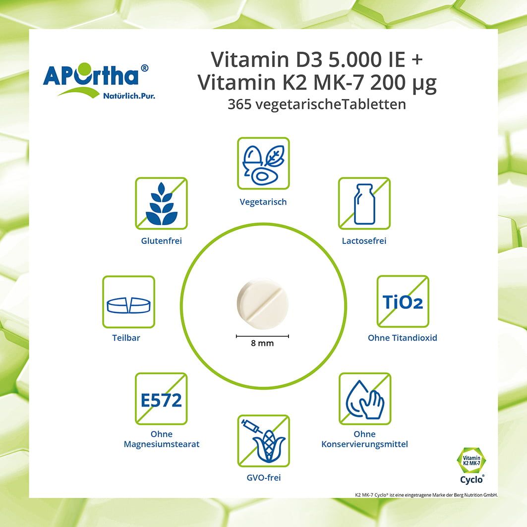 APOrtha® Vitamin D3 5.000 IE + Natto Vitamin K2 MK-7 Cyclo® 200 µg Tabletten