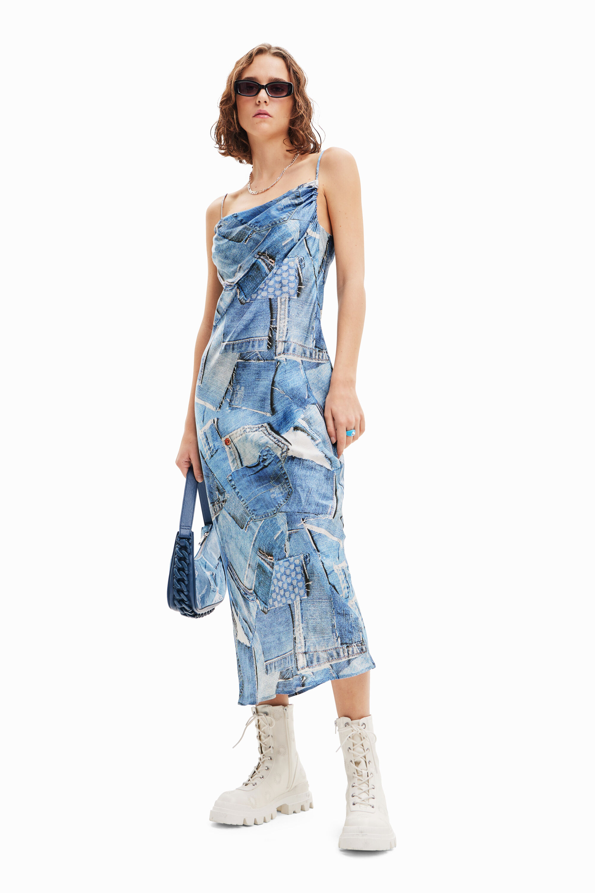 Robe midi patchwork denim