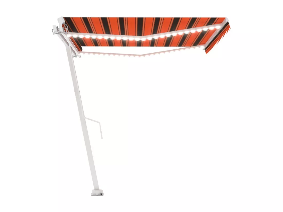 Auvent manuel rétractable avec LED 450x300 cm Orange et marron