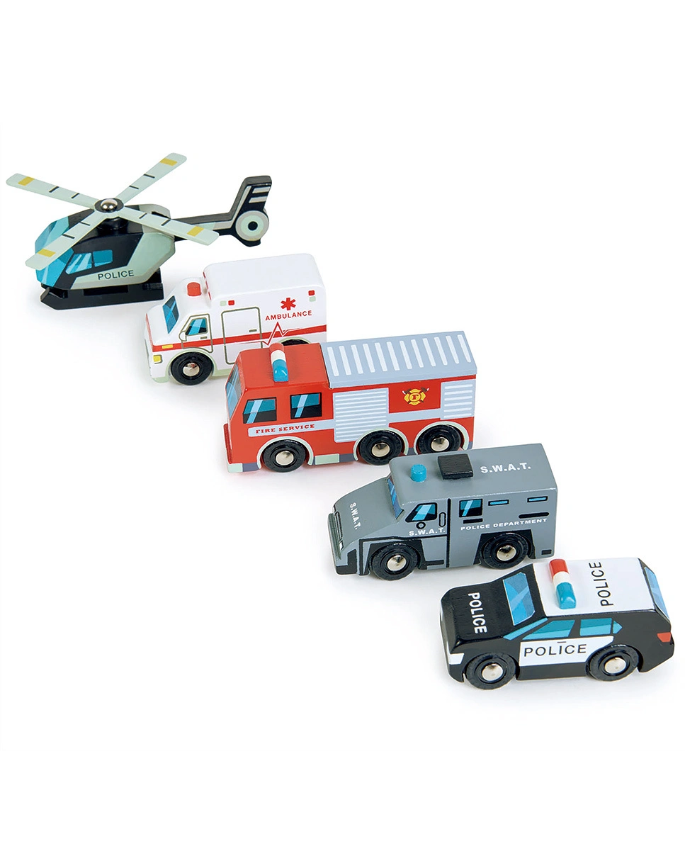 Spielfiguren-Set RETTUNGSFAHRZEUGE 5-teilig aus Holz