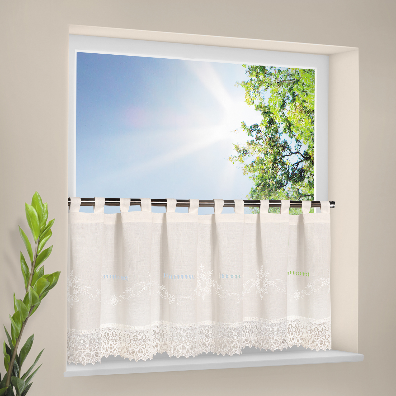 Scheibengardine mit Schlaufen - natur - 150x45 cm