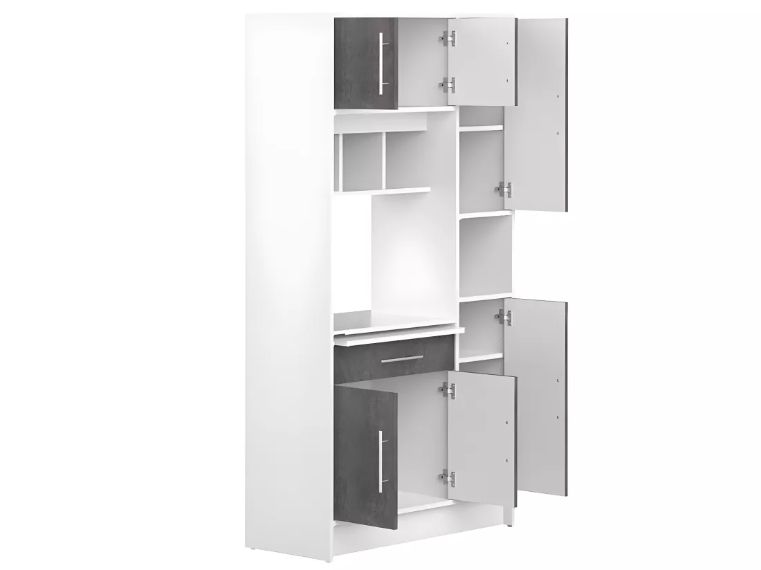 Buffet de cuisine avec 6 portes et 1 tiroir - Blanc béton - MADY