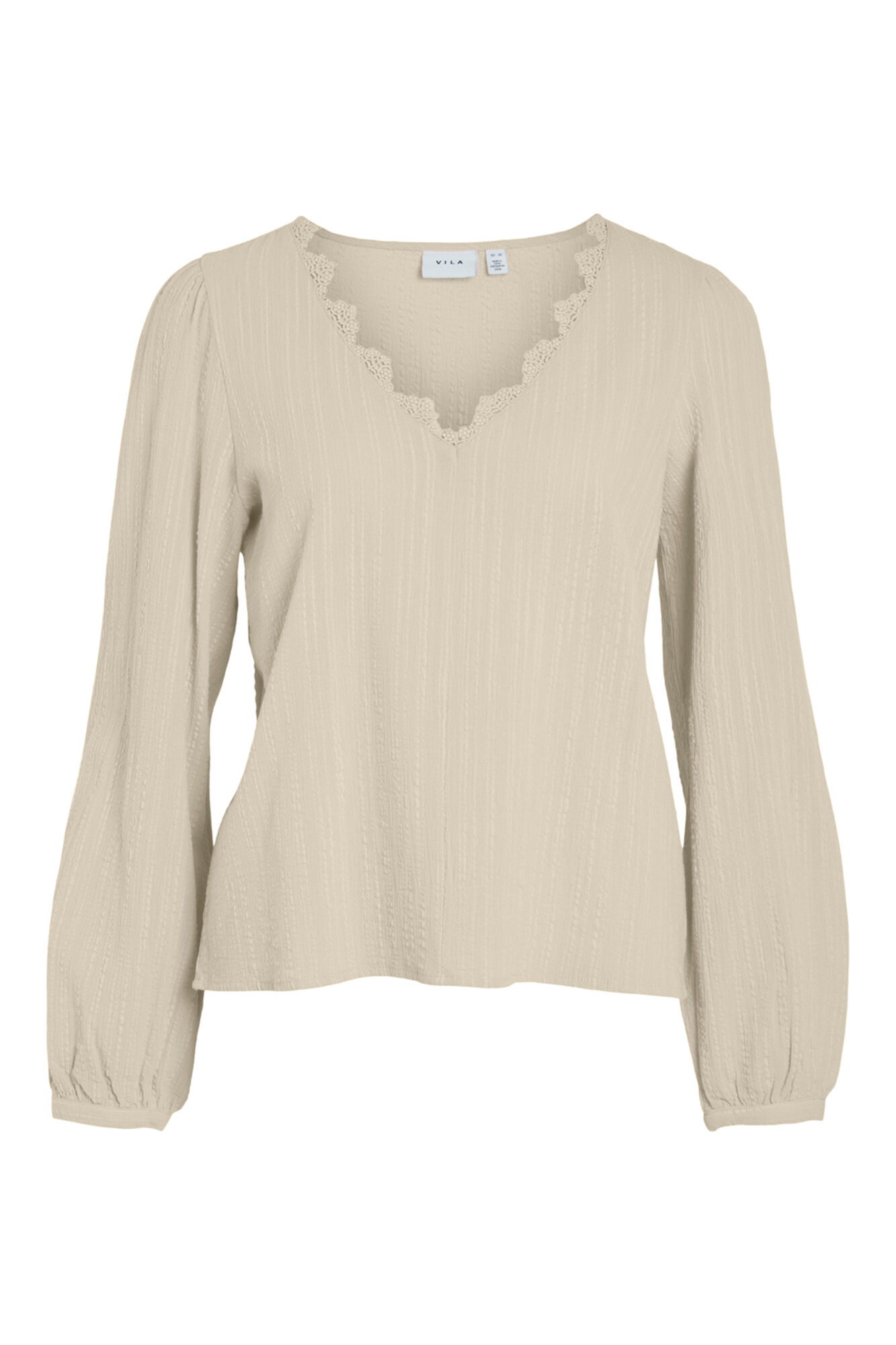 Blusa de manga comprida com detalhe em renda - Cinza