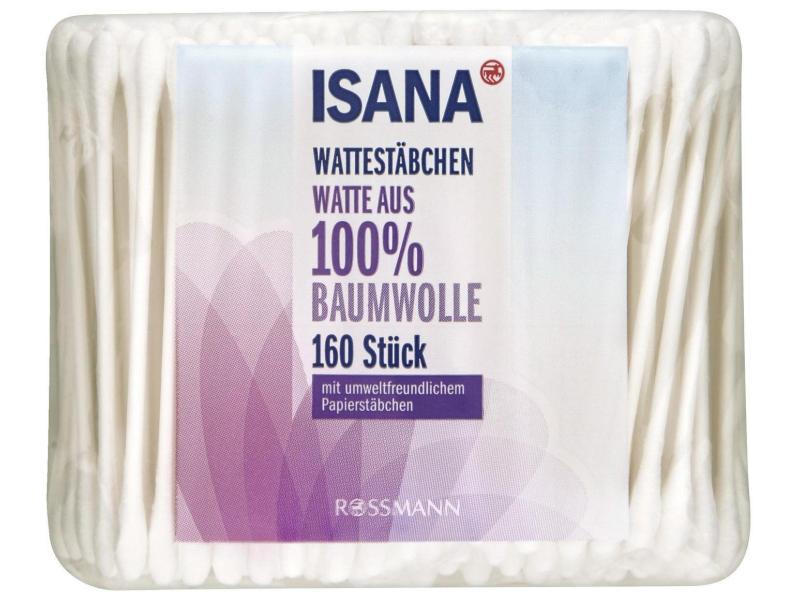 Isana Wattestäbchen 3 x 160 Stück Wattestäbchen aus 100% Baumwolle im praktischen Nachfüllpack