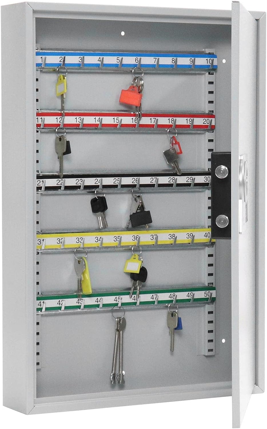 Rottner Schlüsselschrank Heidi 50 mit Elektronikschloss Lichtgrau, mit mechanische Notöffnung im SOS Fall, 50 Schlüsselanhänger Gratis