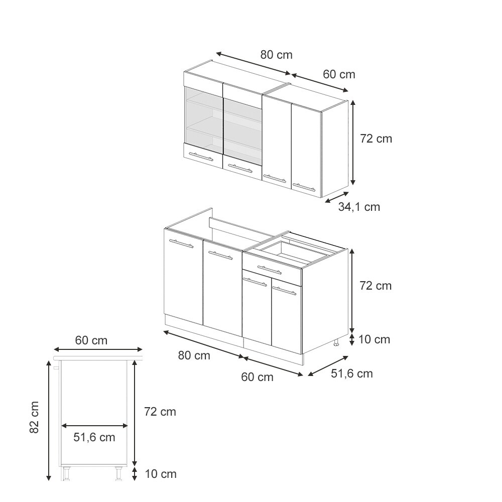 Vicco Küchenzeile Fame-Line Weiß Dunkelblau Hochglanz 140 cm mit Arbeitsplatte Anthrazit