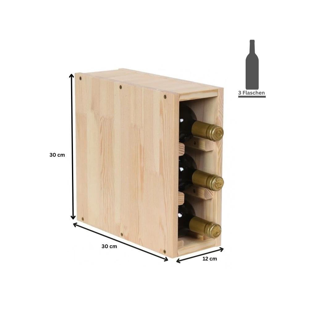 PROREGAL Modulair Wijnrek Vincellar Mod HxBxD 30 x 12 x 30 cm Smal Module Voor 3 Flessen Massief Dennenhout Natuurlijk