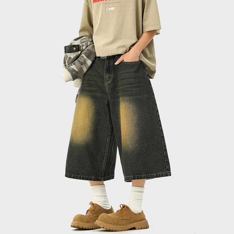 Derbundy - Hoge taille gewassen wijde pijpen jorts