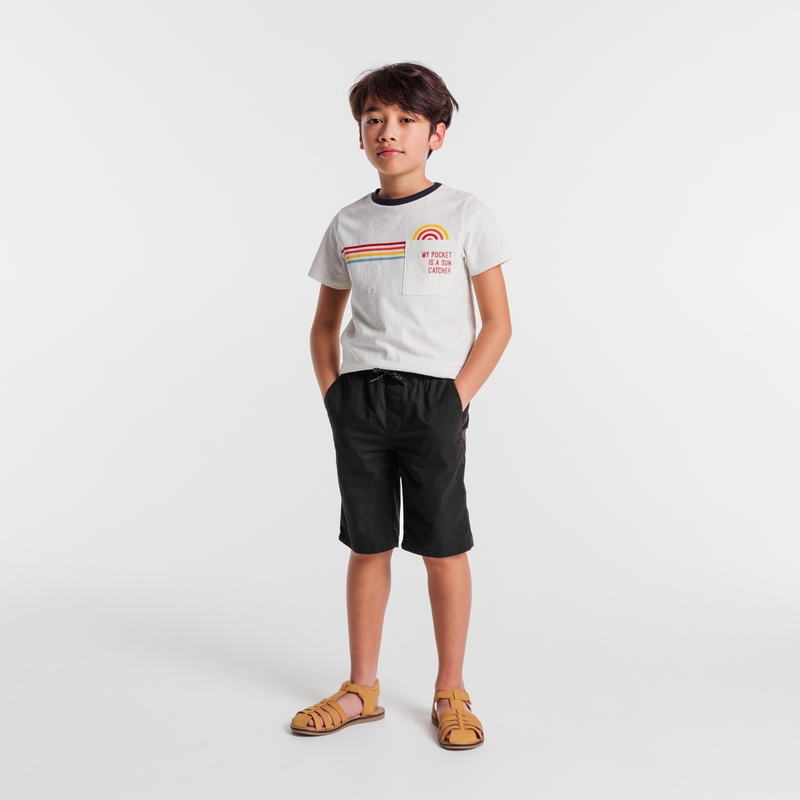 Bermuda slim en toile unie noir garçon
