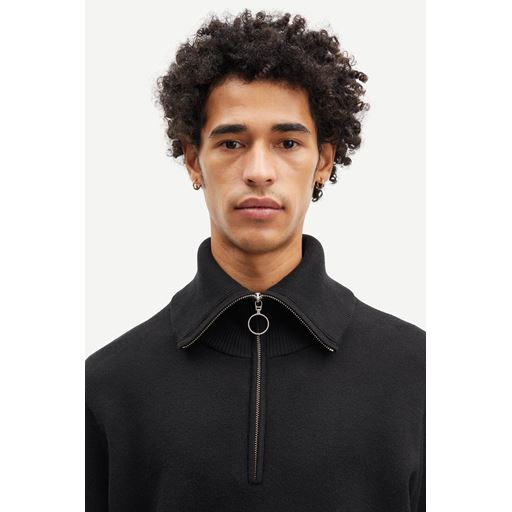 Samsøe Samsøe Ryder Half Zip Striktrøje, Sort, XL