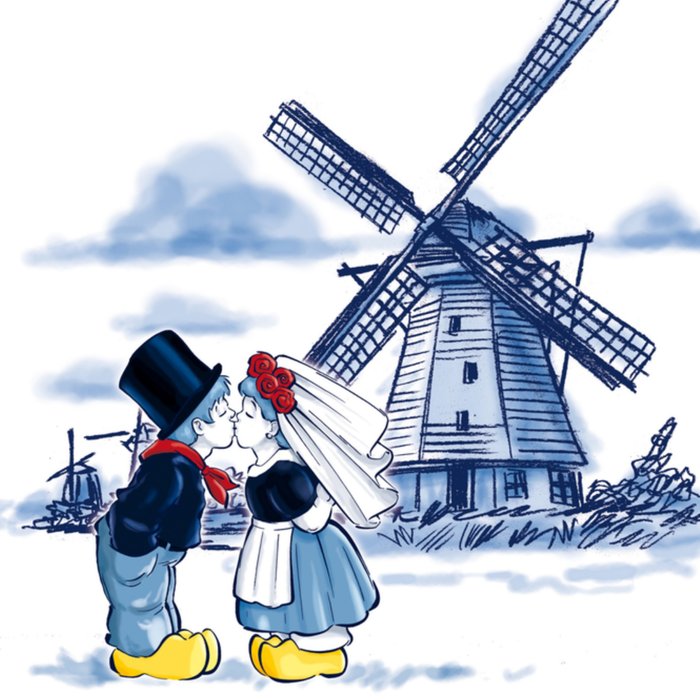 Old Dutch | Huwelijkskaart | molen | tulpen