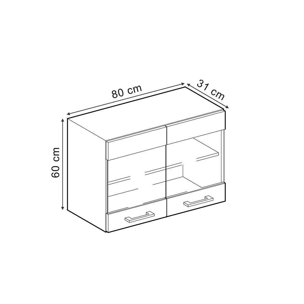 Vicco Glashängeschrank Küchenschrank R-Line Solid Eiche Schwarz 80 cm modern