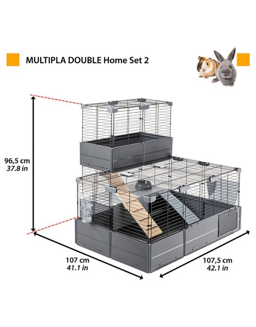 Ferplast Multipla Double - Dierenverblijf - 107.5x72x96.5 cm Grijs