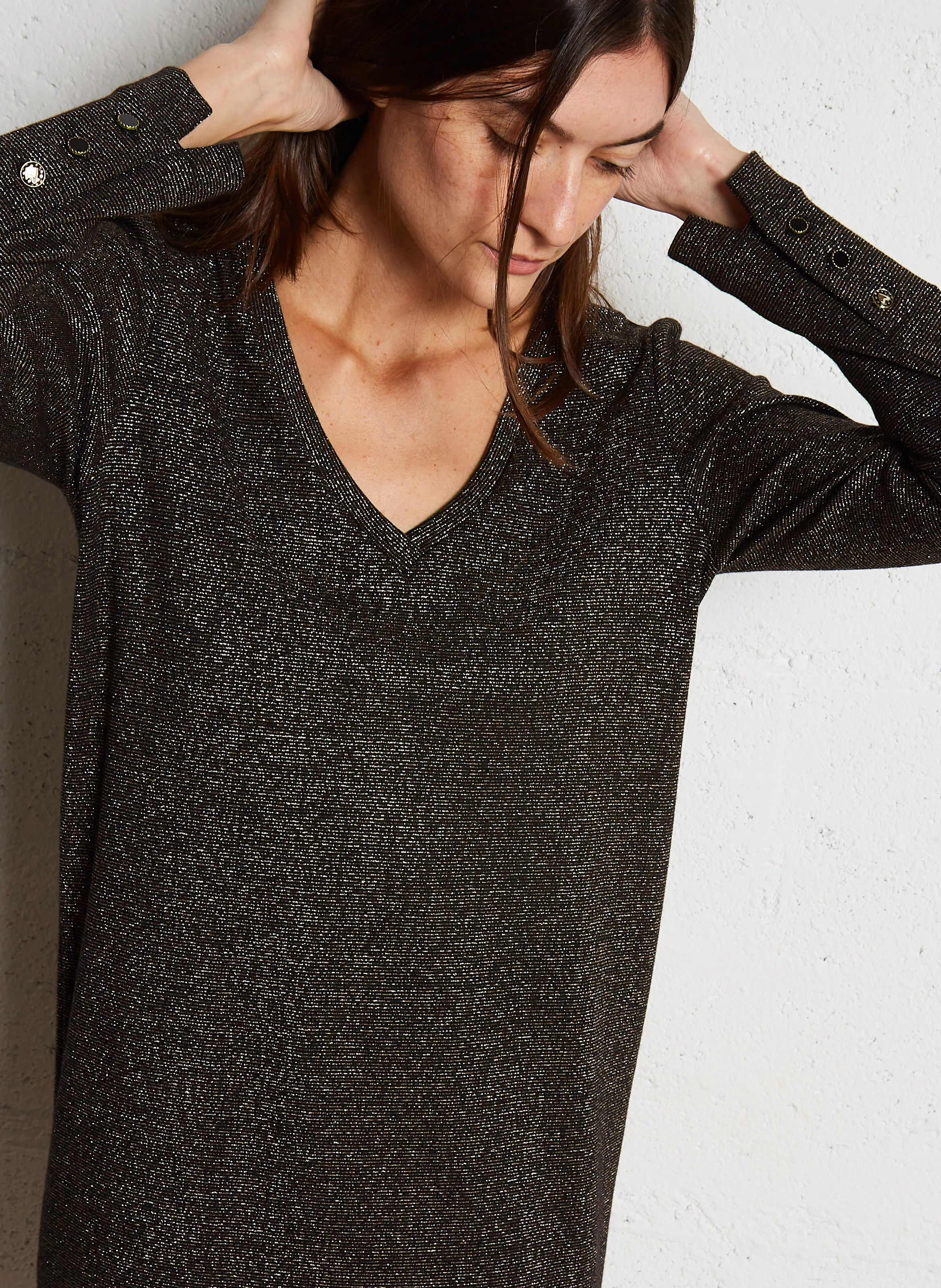 Robe courte col V en coton mélangé | Noir