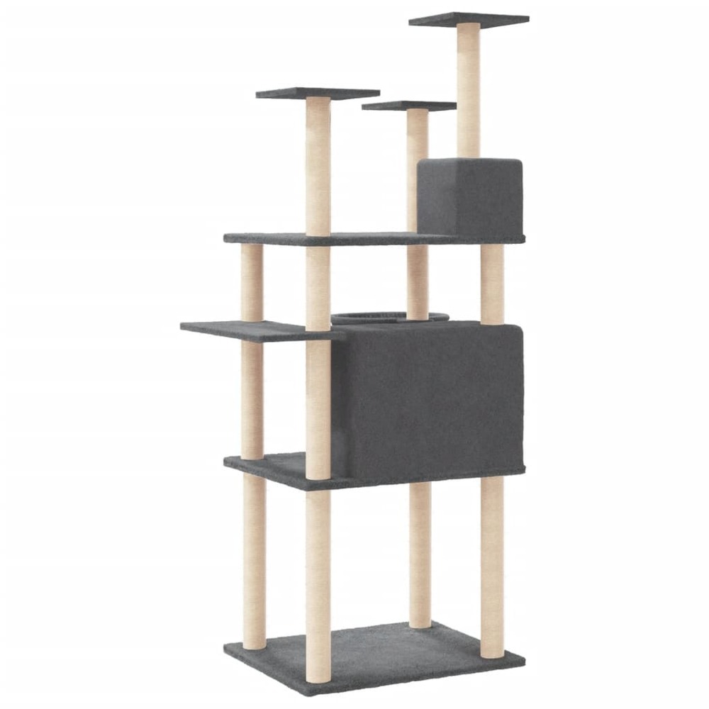 Arbre à chat avec griffoirs en sisal gris foncé 166 cm