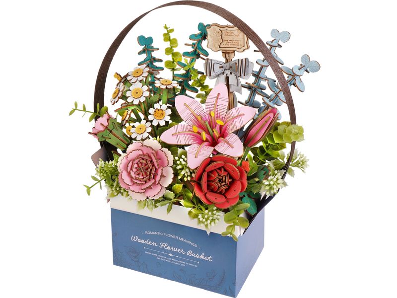 RoboTime Bausatz Blumenkiste mit Griff 3D-Puzzle aus lasergeschnittenen Holzteilen