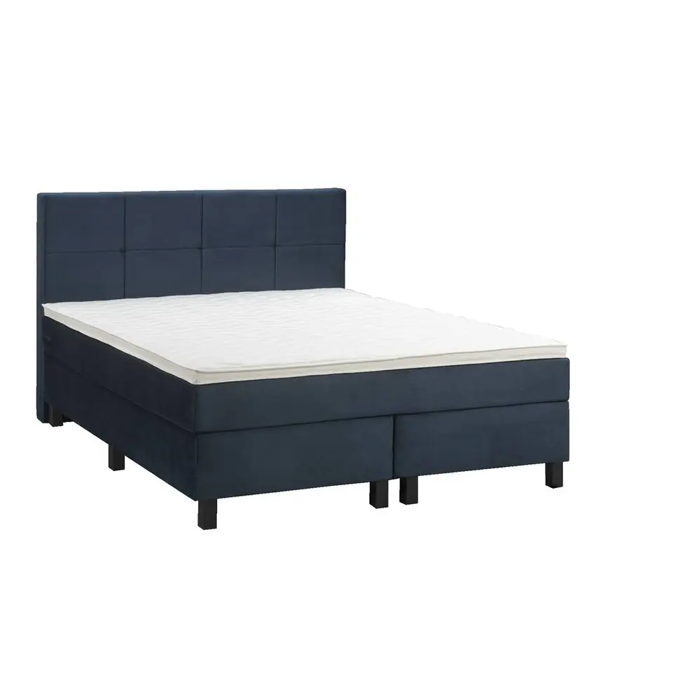 Boxspring Liv geblokt - blauw - 140x200 cm - vierkante poot