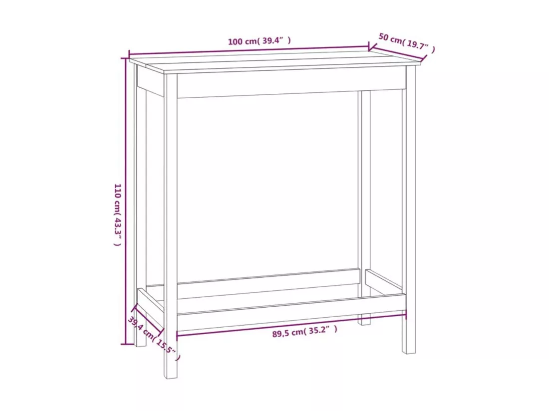 Table de bar 100x50x110 cm bois massif de pin