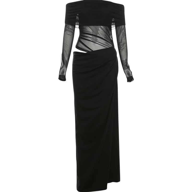 Bababy - Lange mouw off-shoulder maxi-jurk met effen kleur