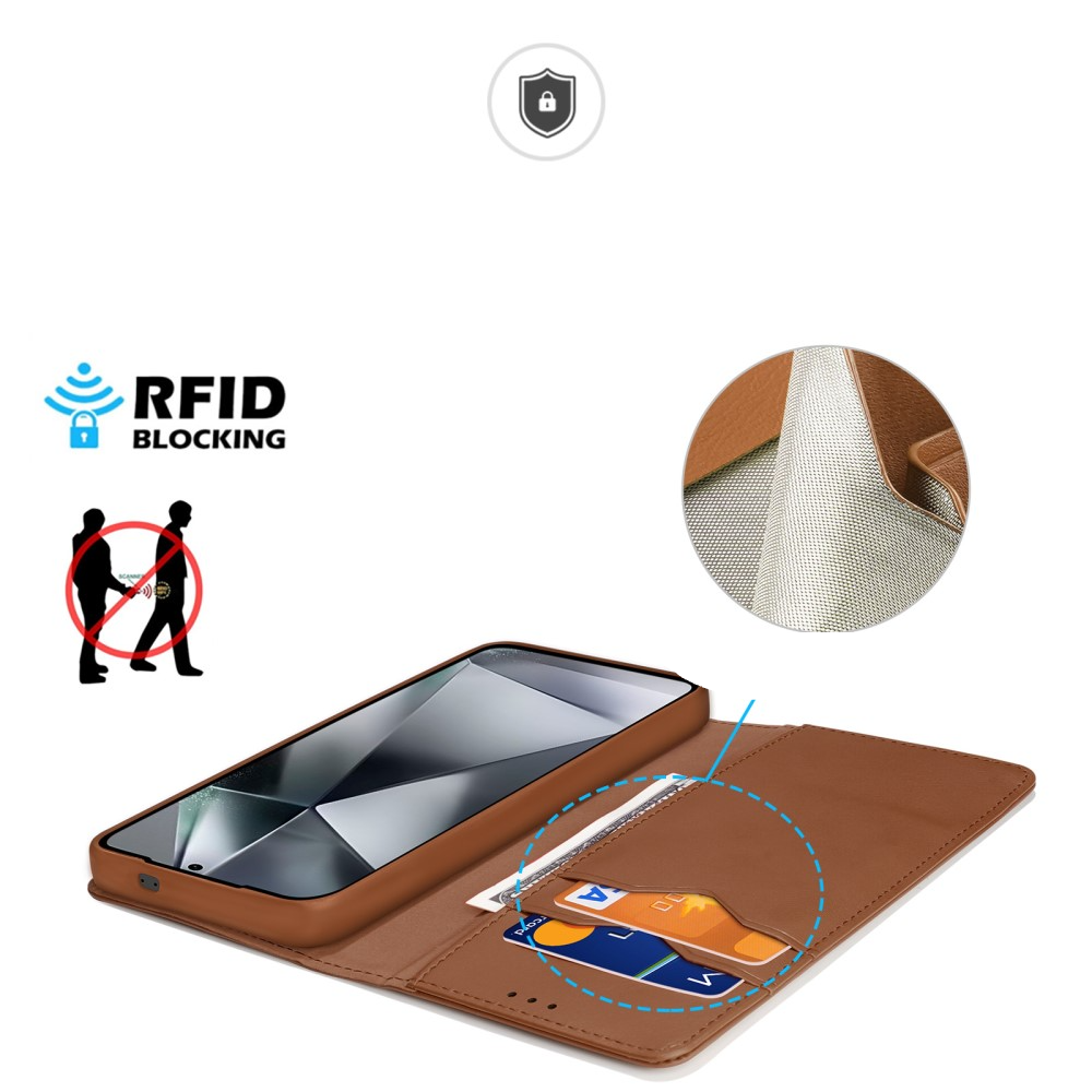Samsung Galaxy S25 Ultra Flip Wallet Cover Echtleder Tasche (RFID Schutz) - Braun