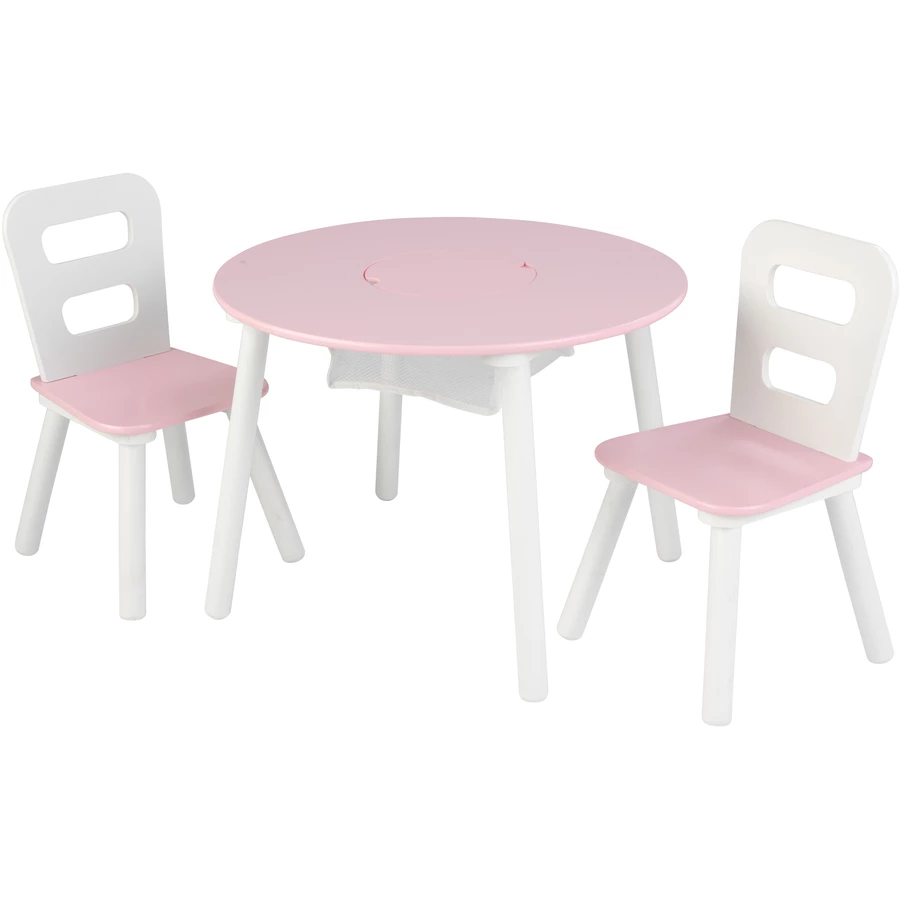 KidKraft® Runder Aufbewahrungstisch mit zwei Stühlen, weißrosa