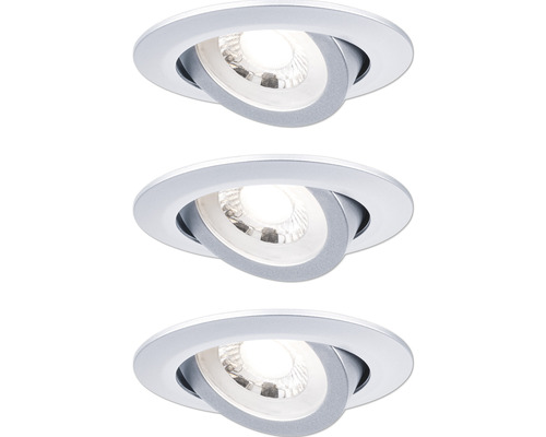 Paulmann LED inbouwspots set, 3-traps dimbaar, 3 x 6 W, 550 lm, 3000 K, Ø 8,2 cm, draaibaar, chroom/mat, 3 stuks, 230V
