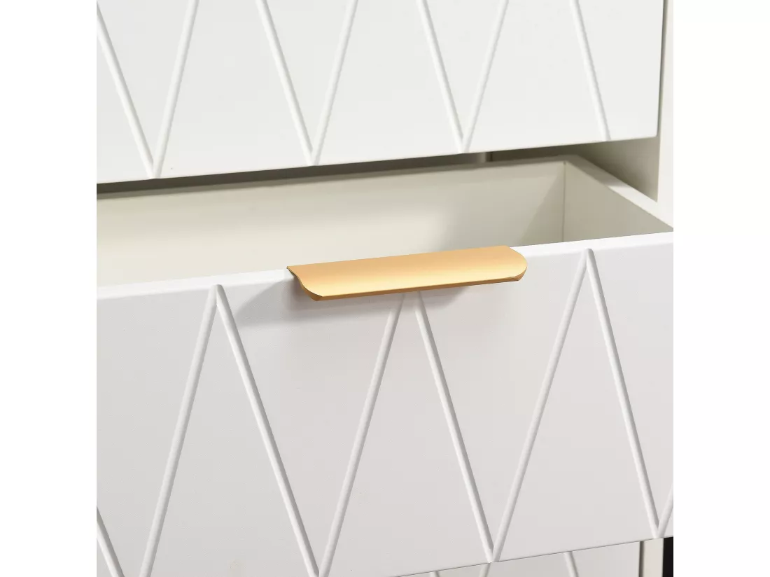 Buffet bas avec 6 Tiroirs - Commode - Bois MDF et métal doré - 100 x 34 x 73cm - Blanc