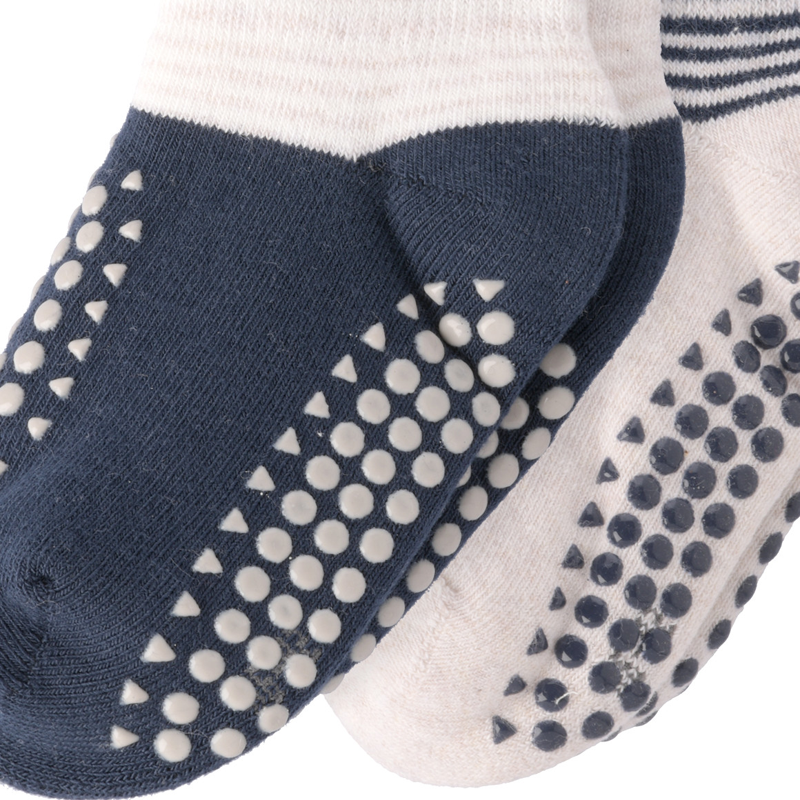 Topomini 2 Paar Baby Krabbelsocken mit Streifen dunkelblau / creme