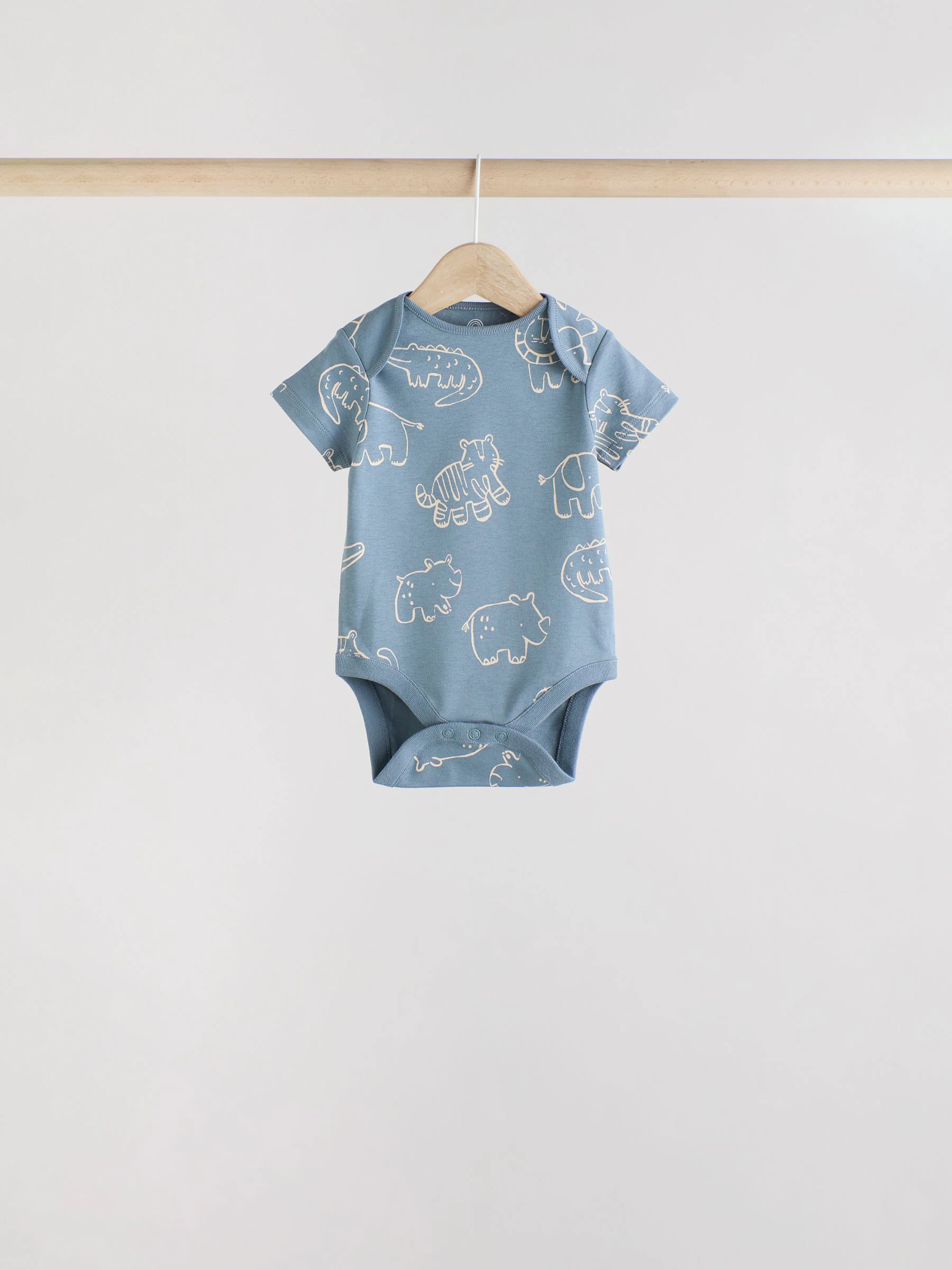 Marineblauw/ Lichtbruin Safari - Verpakking van 5 babyrompertjes met korte mouw van 100% katoen