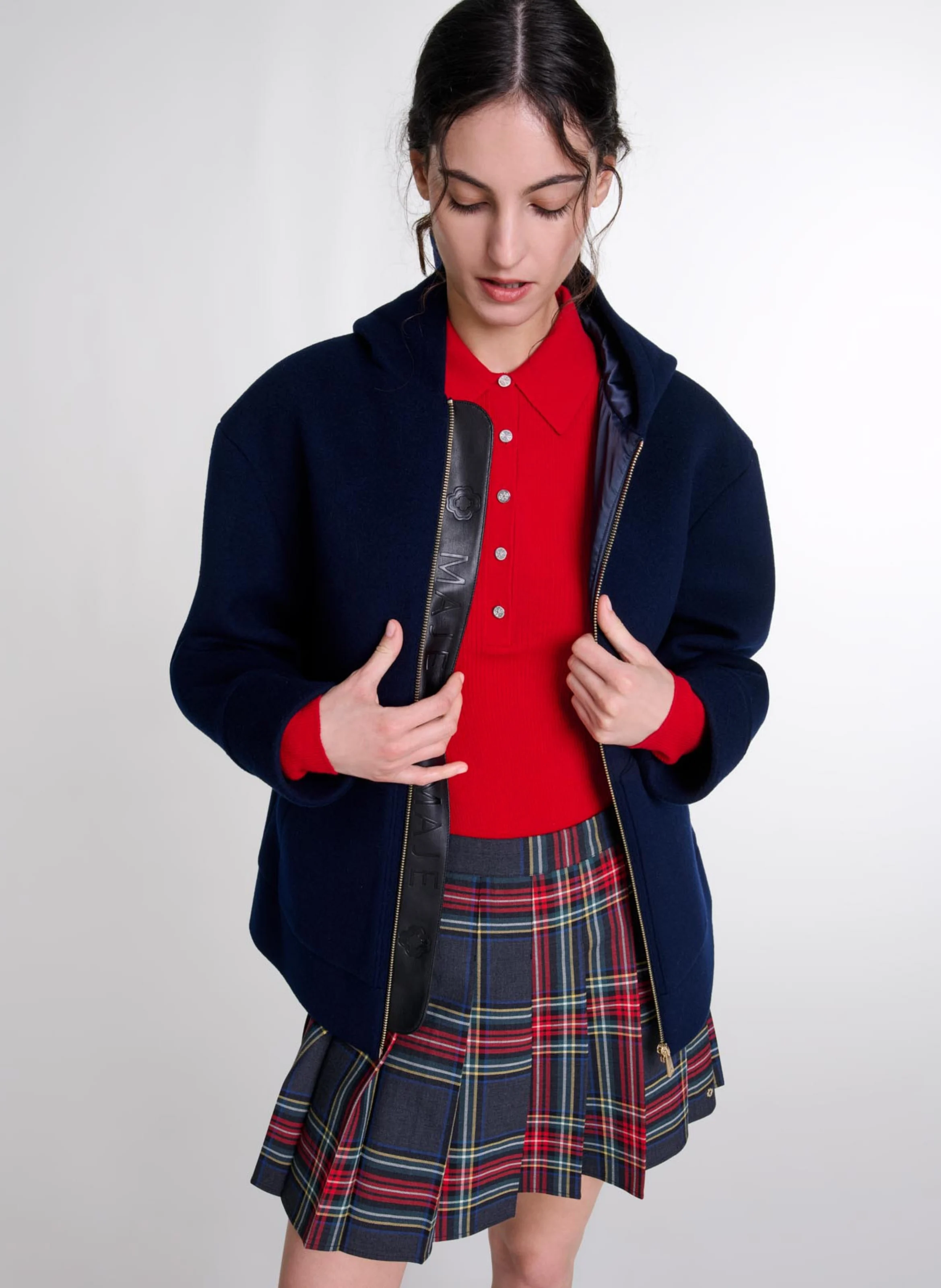Sweat zippé en laine mélangée | Bleu
