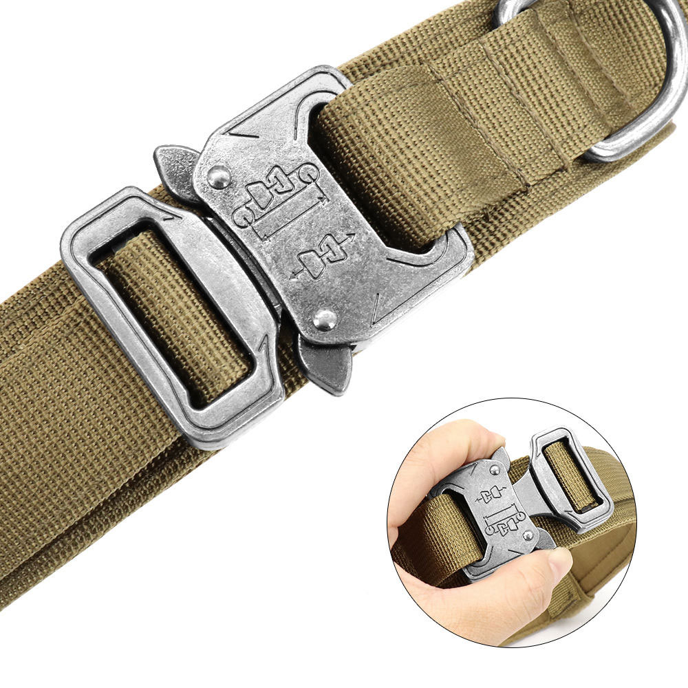 (Gr. XL) 47-57cm Taktisches Hunde Halsband Verstellbares Haustier Accessoire mit Kontrollgriff - Khaki