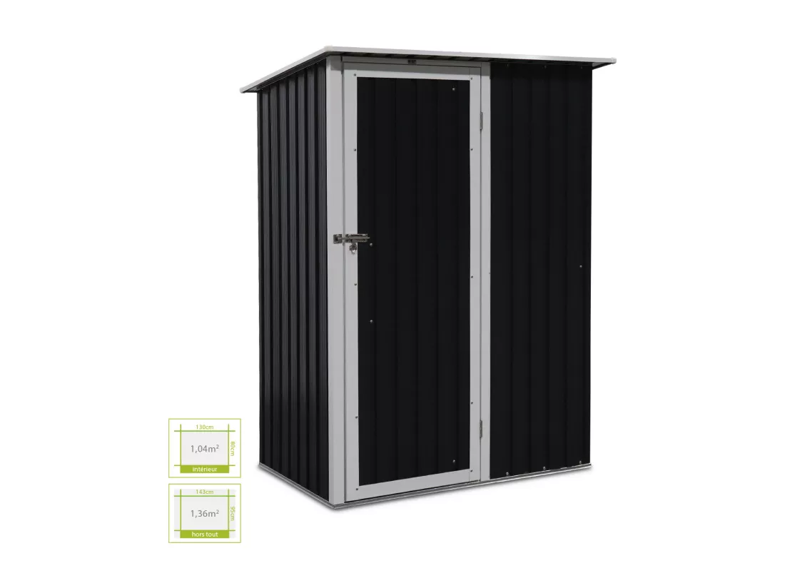 Abri de jardin en métal - LYS 1.36m² gris anthracite et blanc - Cabane à outils avec porte simple à loquet. kit de fixation sol inclus. remise