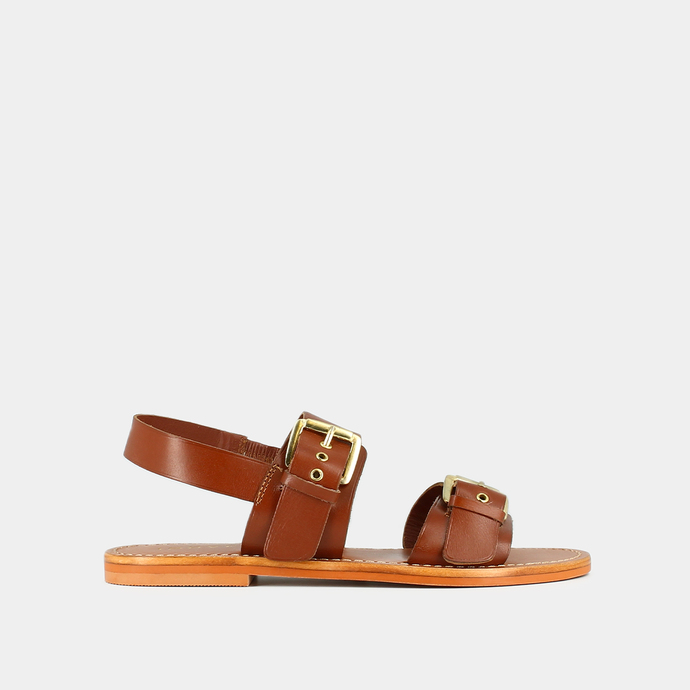 Sandales à brides entrelacées  en cuir cognac