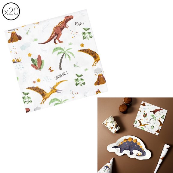 20 serviettes en papier dinosaure