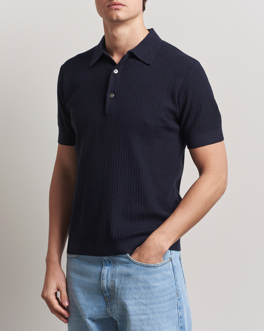 A Day's March Aspen Structure Short Sleeve Polo Navy