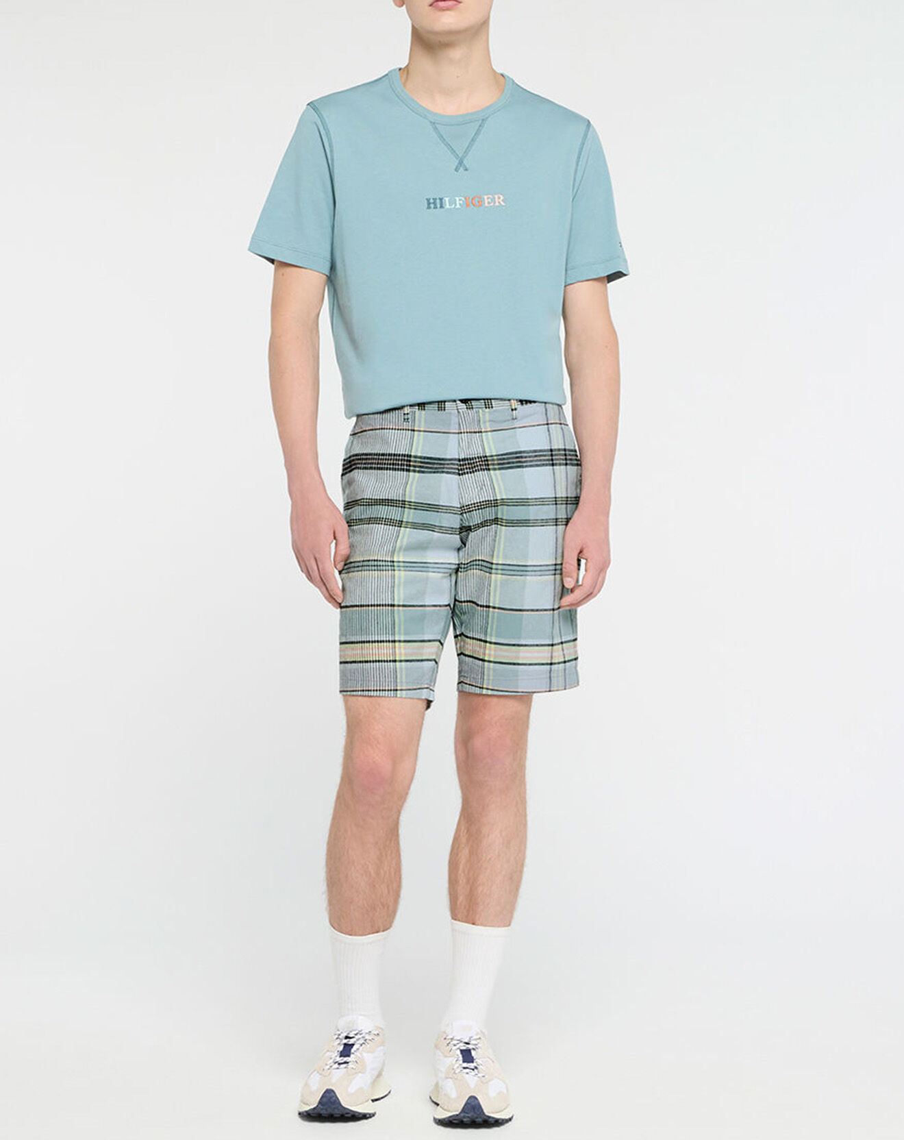 Tommy Hilfiger Bermuda en Lin mélangé Harlem Madras à carreaux bleu/gris/vert
