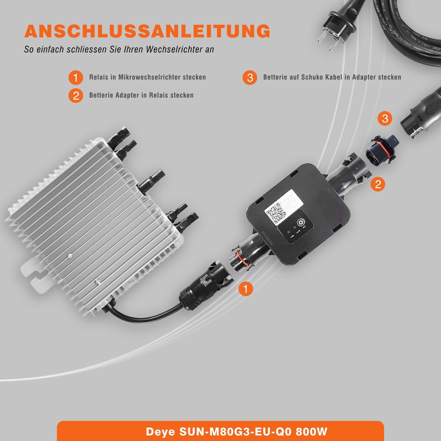 Deye Microwechselricher 800W SUN-M80G3-EU-Q0 mit Relais WLAN & APP
