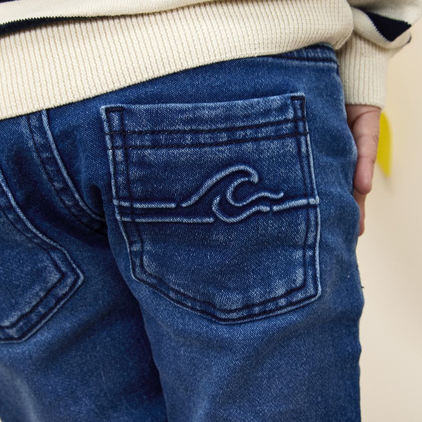 Jean slim motif vague en relief pour garçon - Bleu moyen