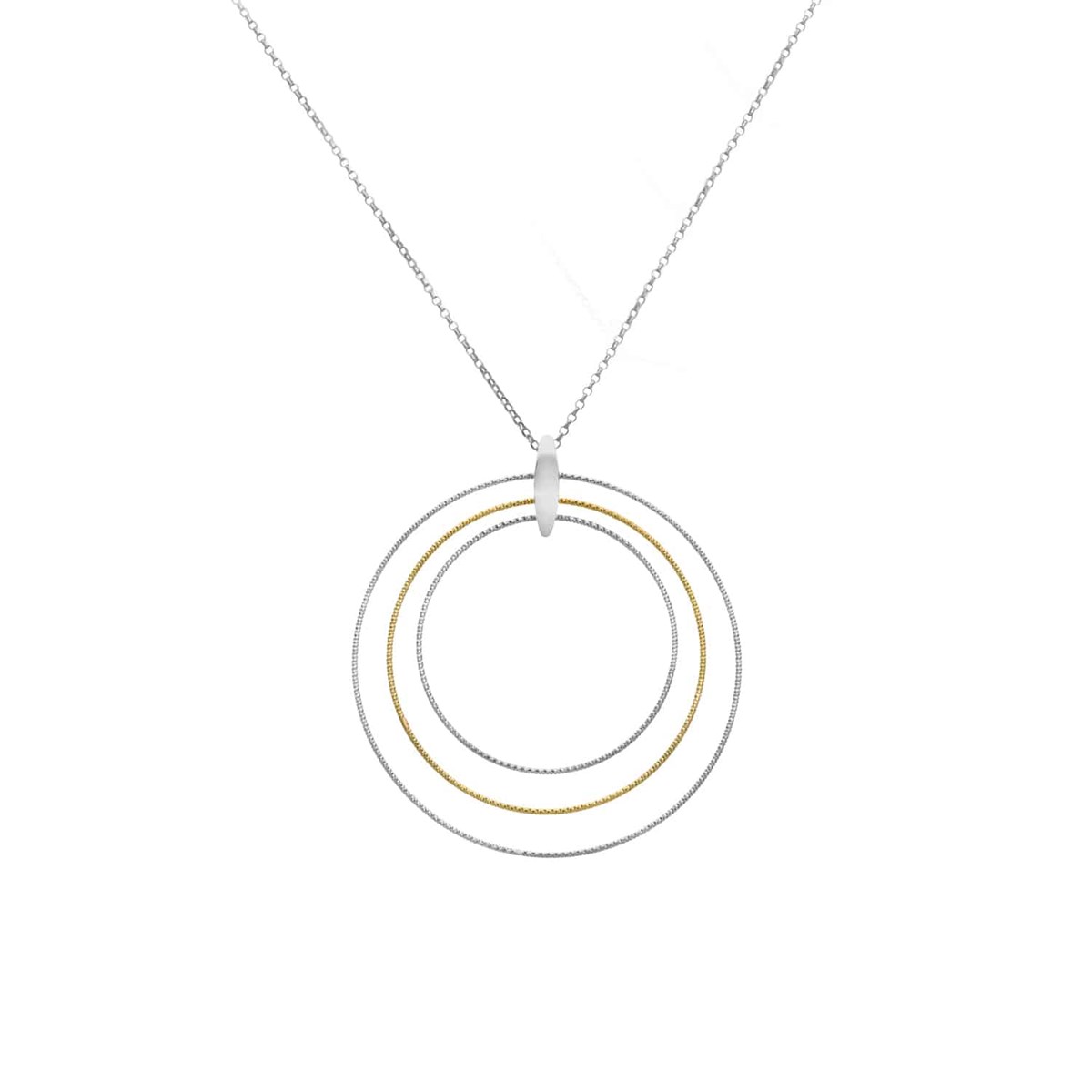 Collier Argent Rhodié Doré Cercles Diamantés
