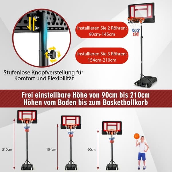 Basketballbøyle for barn Værbestandig bøylestativ med justerbar høyde fra 90-210 cm