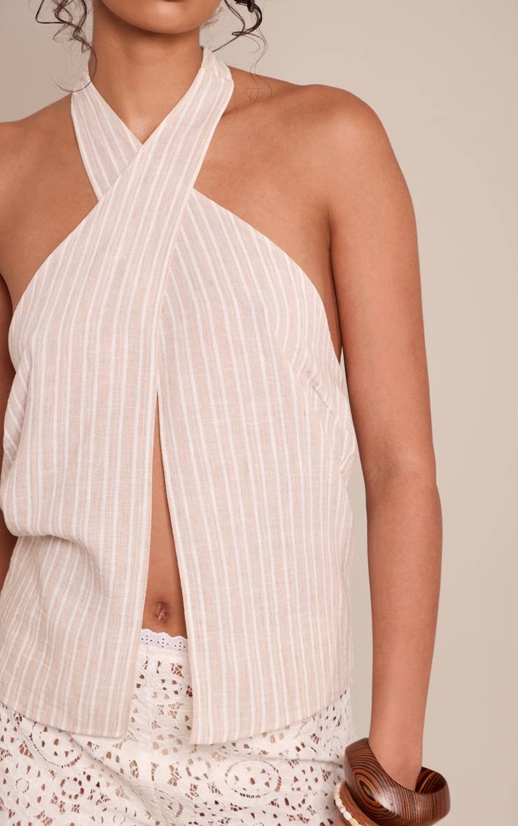 Sable Gilet Sans Manches En Tissu Tissé À Rayures